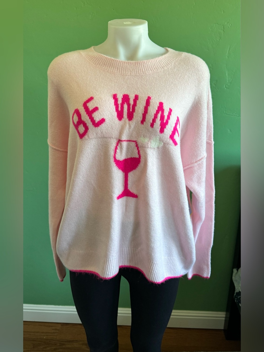 New CeCe Pink 'Be Wine' Graphic Sweater Size M